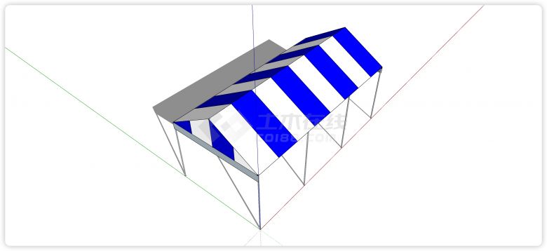 蓝白相间配色三角顶帐篷su模型-图二