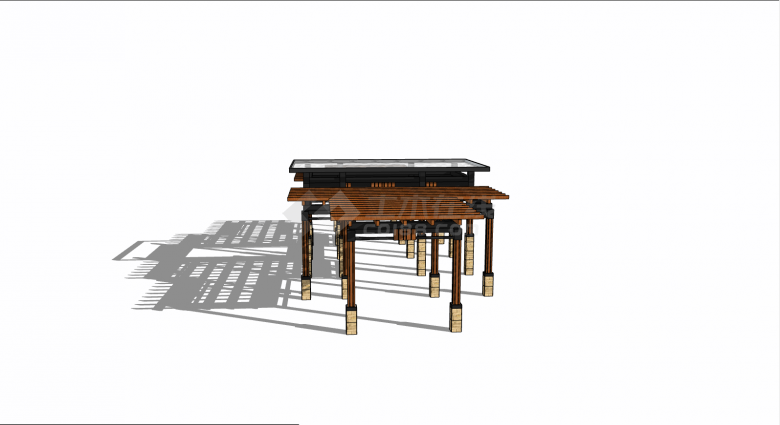 小型木制新中式廊架su模型-图二