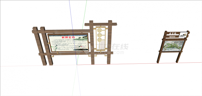 新中式木制乡村宣传栏su模型-图二