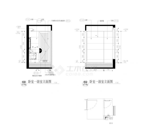 某某建筑卧一浴室平面图CAD图-图二
