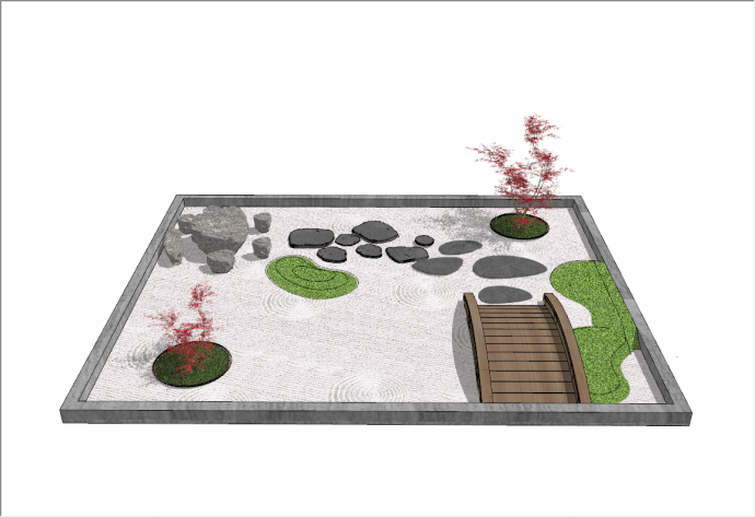 中式大型枯山水庭院su模型_图1