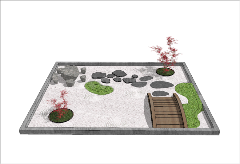 中式大型枯山水庭院su模型-图一