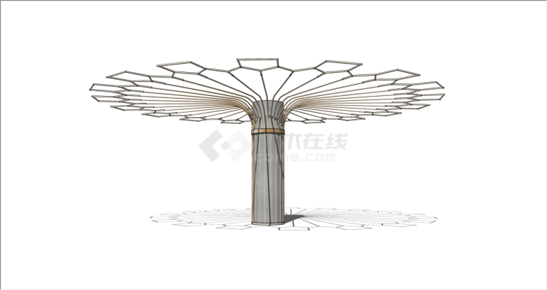 现代原木网格公园景观su模型-图二