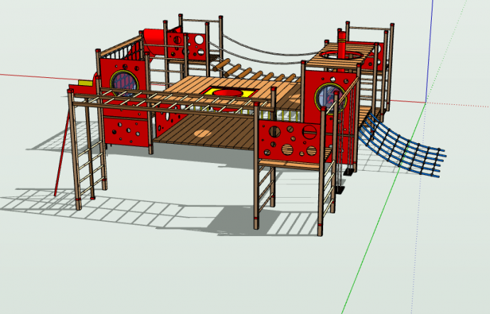 木制红色SU儿童游乐设施模型_图1