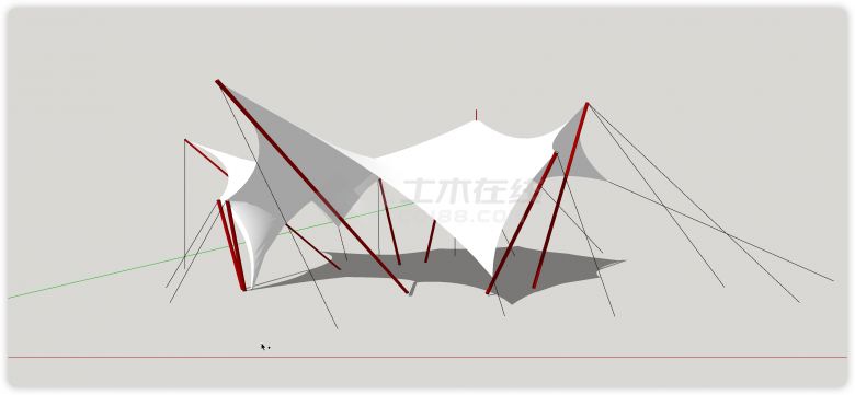 红色钢管结构外倾斜支撑张拉膜su模型-图一