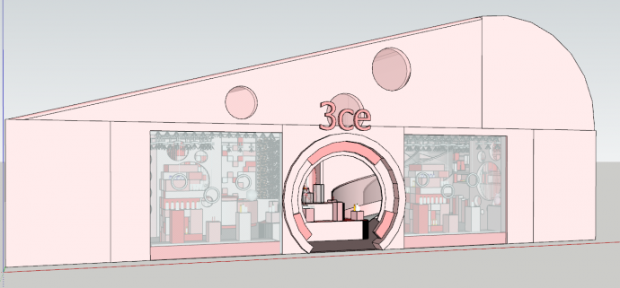 现代创意新潮粉色彩妆展厅su模型_图1