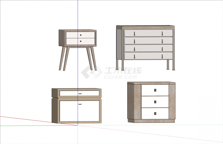 别致现代风格现代木制矮柜组合su模型-图二