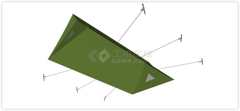 长条三角形绿色露营帐篷su模型-图二