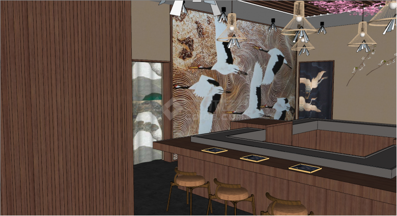 沥青材质日式餐厅su模型-图二