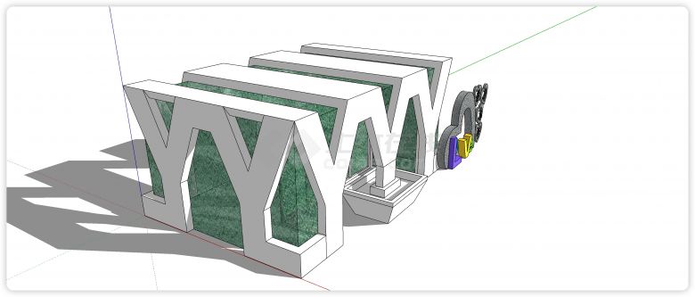 绿色裂痕玻璃结构公共卫生间su模型-图二