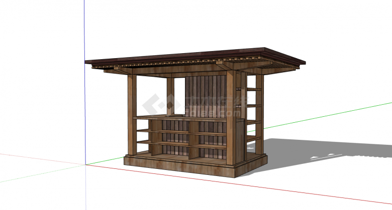 中式平顶木质售卖亭su模型-图一