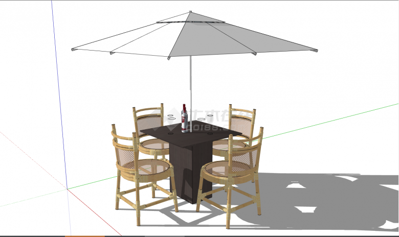 带有白色的遮阳伞的室外桌椅 su模型-图二