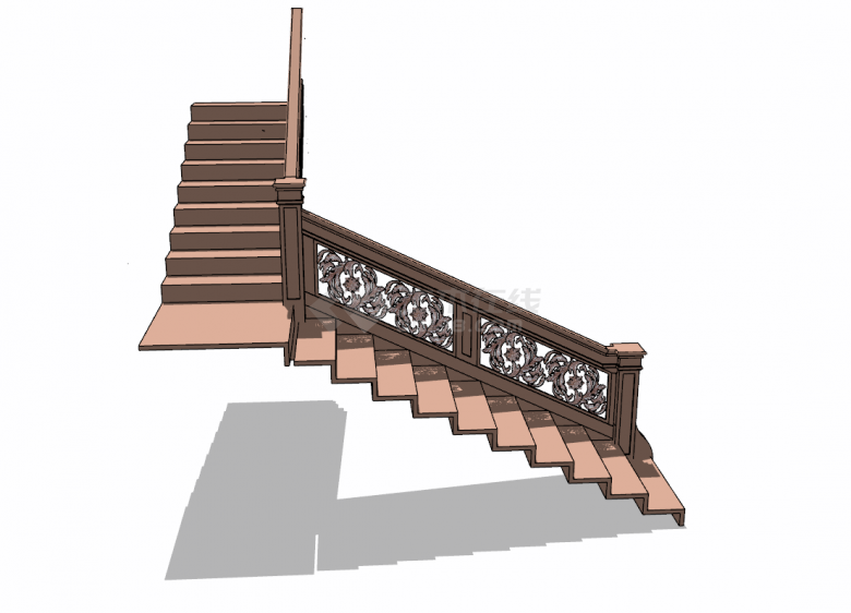 木制雕花楼梯su模型 -图二