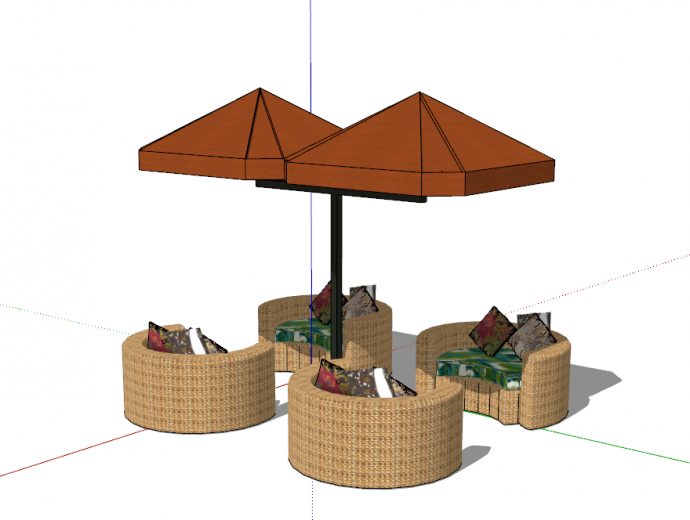 椭形室外遮阳伞桌椅su模型_图1