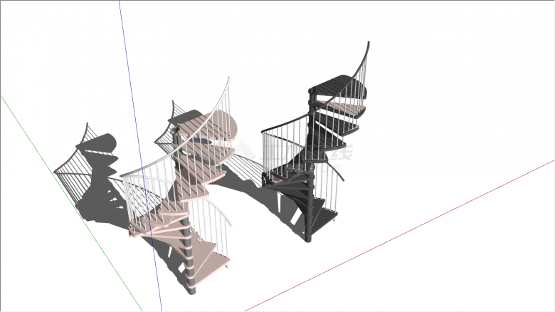 旋转两色现代楼梯su模型-图二