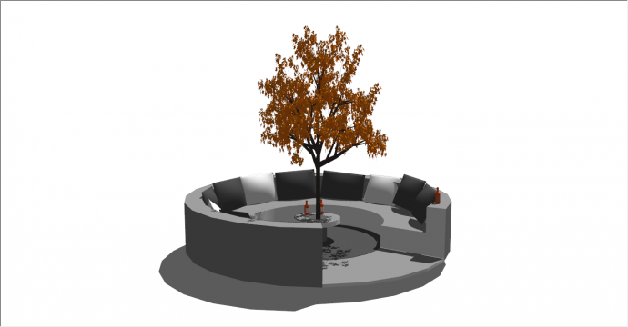 优美户外环形带绿植组合沙发su模型_图1