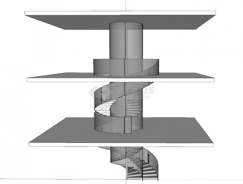 三层旋转的高档双楼梯旋转楼梯su模型-图二