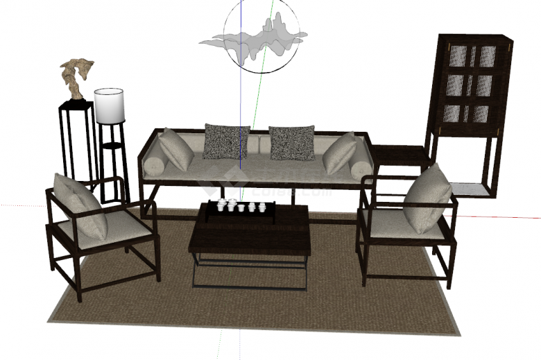 带正方形茶几的简易加厚垫子的沙发 su模型-图二