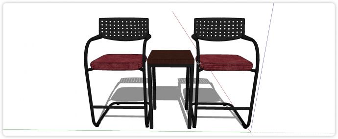 黑色铁制靠背椅红色软坐垫单椅su模型_图1