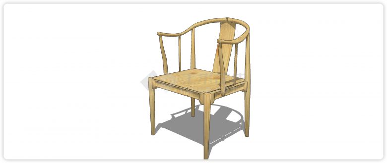 中式简约枫木弧形靠背单椅su模型-图一