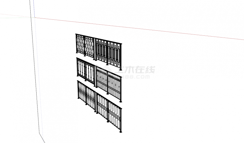 玻璃铁艺栏杆组合su模型-图二