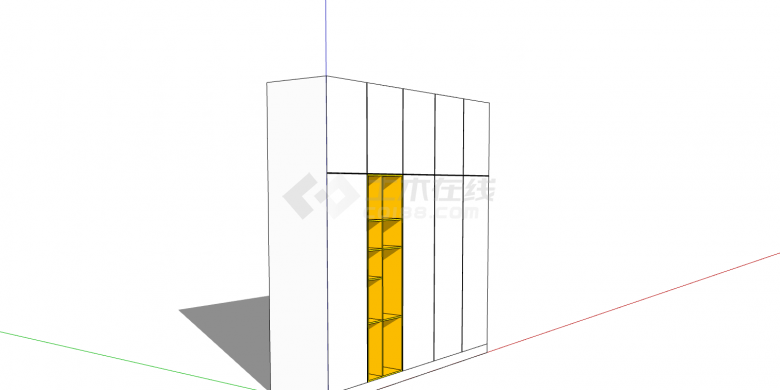 白色柜门黄色置物格衣柜su模型-图二