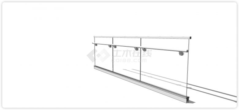 底座固定白色柱形扶手玻璃栏杆su模型-图二