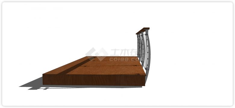 弧形固定柱实木扶手玻璃栏杆su模型-图二