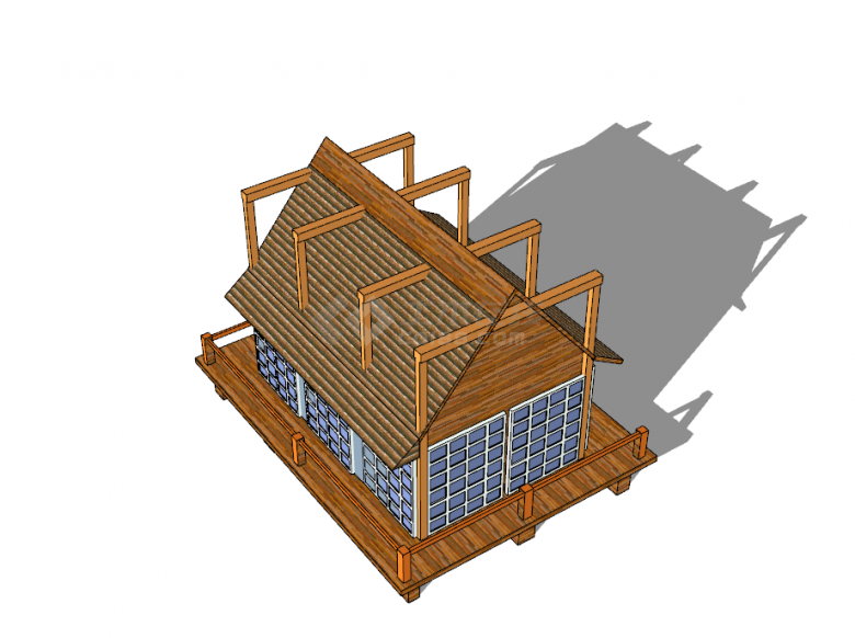 四面玻璃设计小木屋su模型-图二