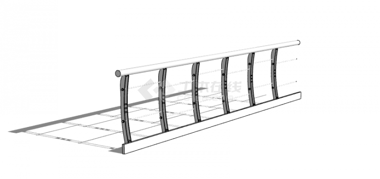 白色细致不锈钢栏杆su模型-图二