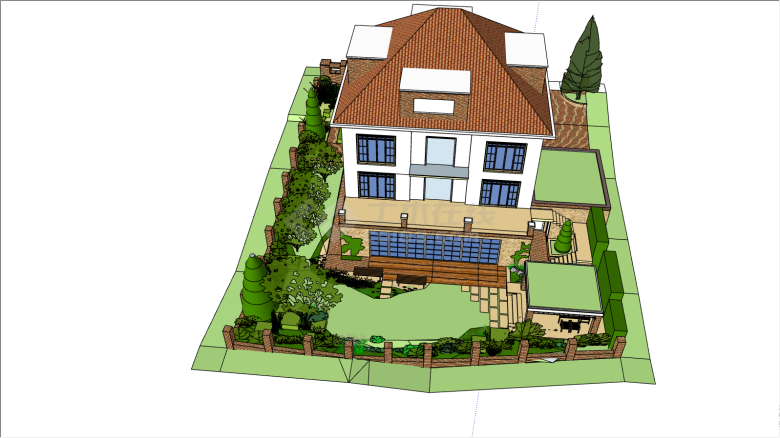 带园艺的带围墙的参考庭院su模型-图二