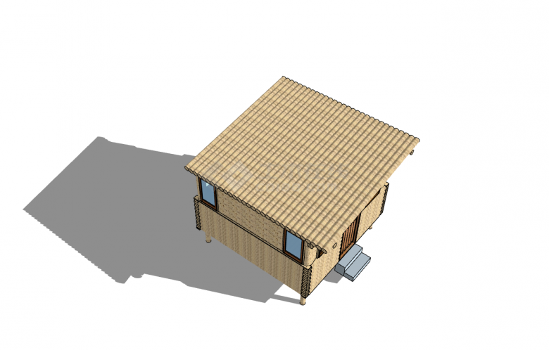 方形斜顶原木小木屋su模型-图二