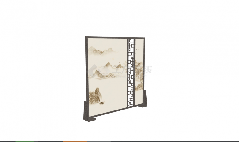 带有镂空的山水画的中式屏风su模型-图二