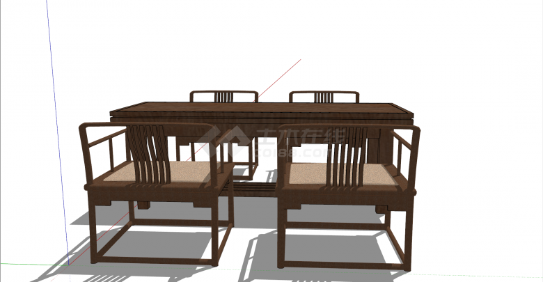木制方形带四个中式椅子的餐桌su模型-图一