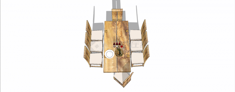 新中式长方形实木有纹路八人餐桌组合su模型-图二