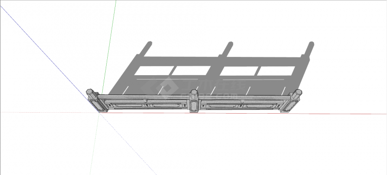 中式寻杖坐凳式栏杆su模型-图二