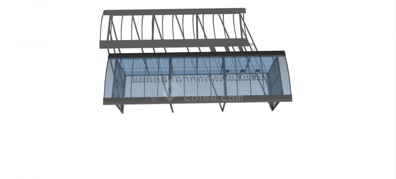 拱形玻璃顶停车棚su模型-图二