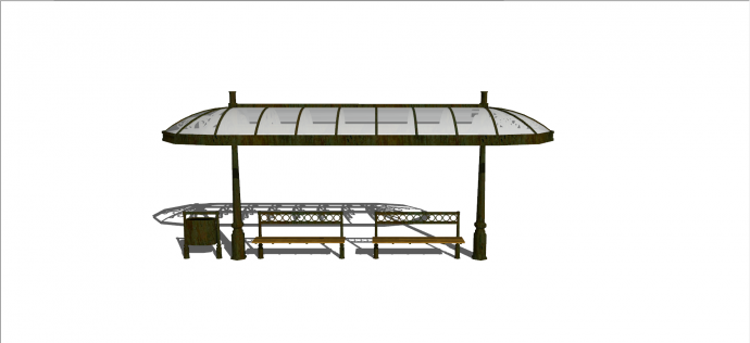 耐力板尖顶膜结构停车棚su模型_图1