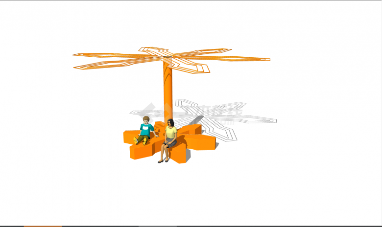 橘色的带有花瓣形的创意坐凳 su模型-图二