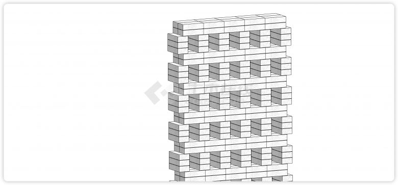 两长三短叠砌穿孔板建筑表皮su模型-图二
