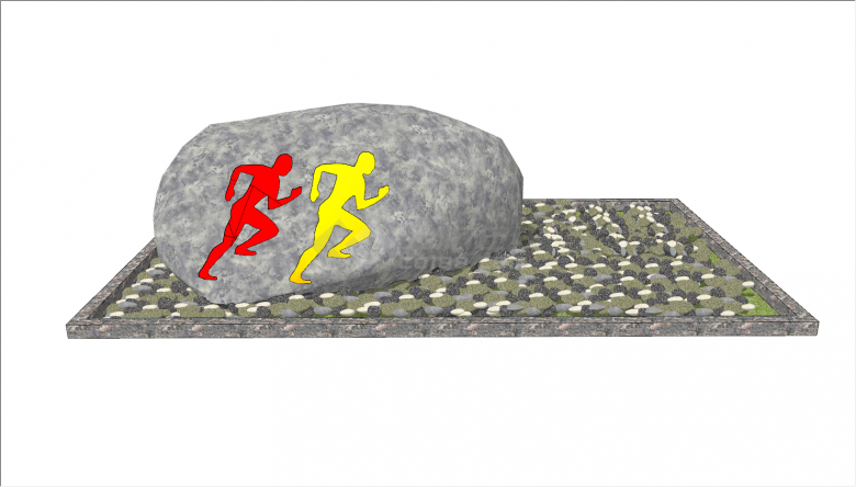 镶嵌在石头上跑步运动雕塑su模型-图二