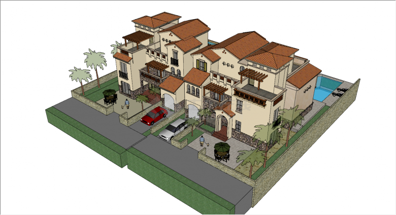 现代西班牙风格别墅su模型-图一
