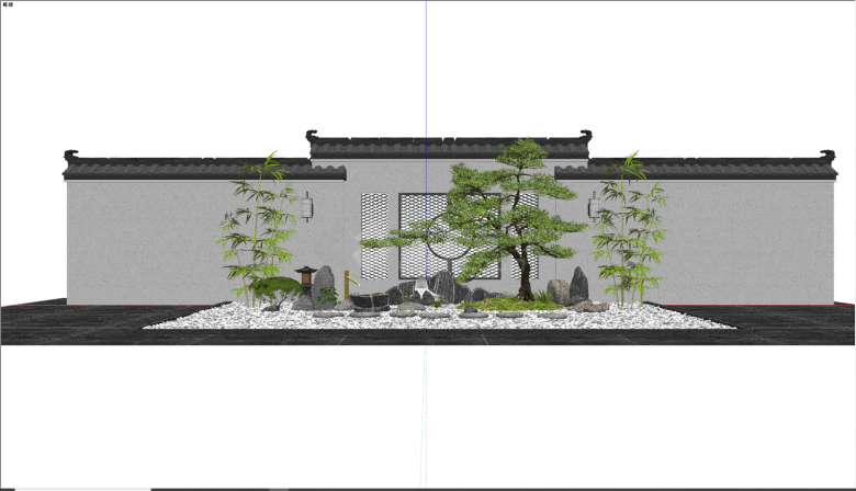 新中式大型马头墙景墙su模型-图一