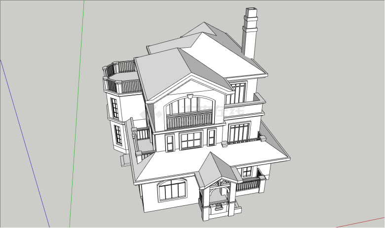 欧式豪华三层独栋别墅su模型-图二