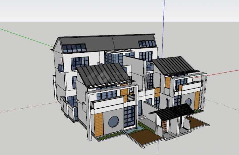 中式风格A型联排别墅改造su模型-图二