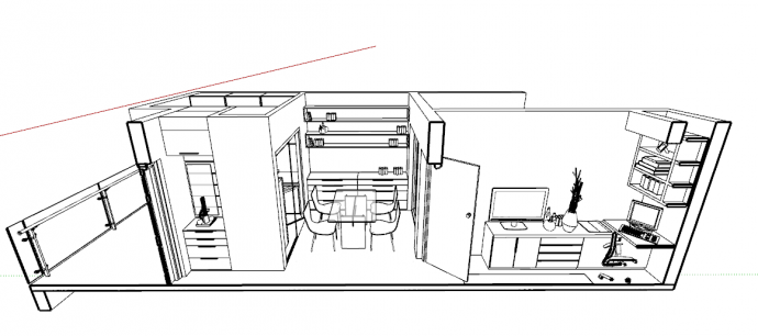 室内厨房餐厅客厅房型su模型_图1