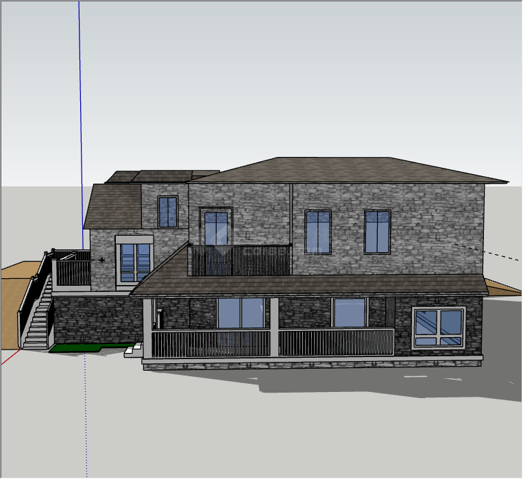 灰色的房顶带游泳池的别墅su模型-图二