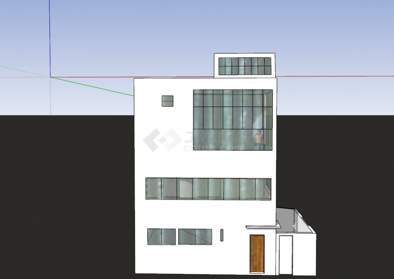 奥泽方玻璃窗工作室及寓所su模型-图二