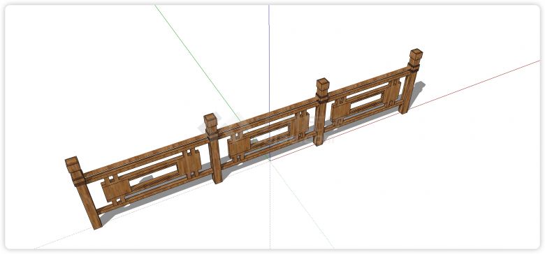 中式方形柱木质栏杆su模型-图二