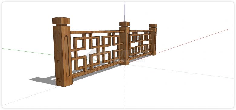 新中式交叠的矩形木质栏杆su模型-图二